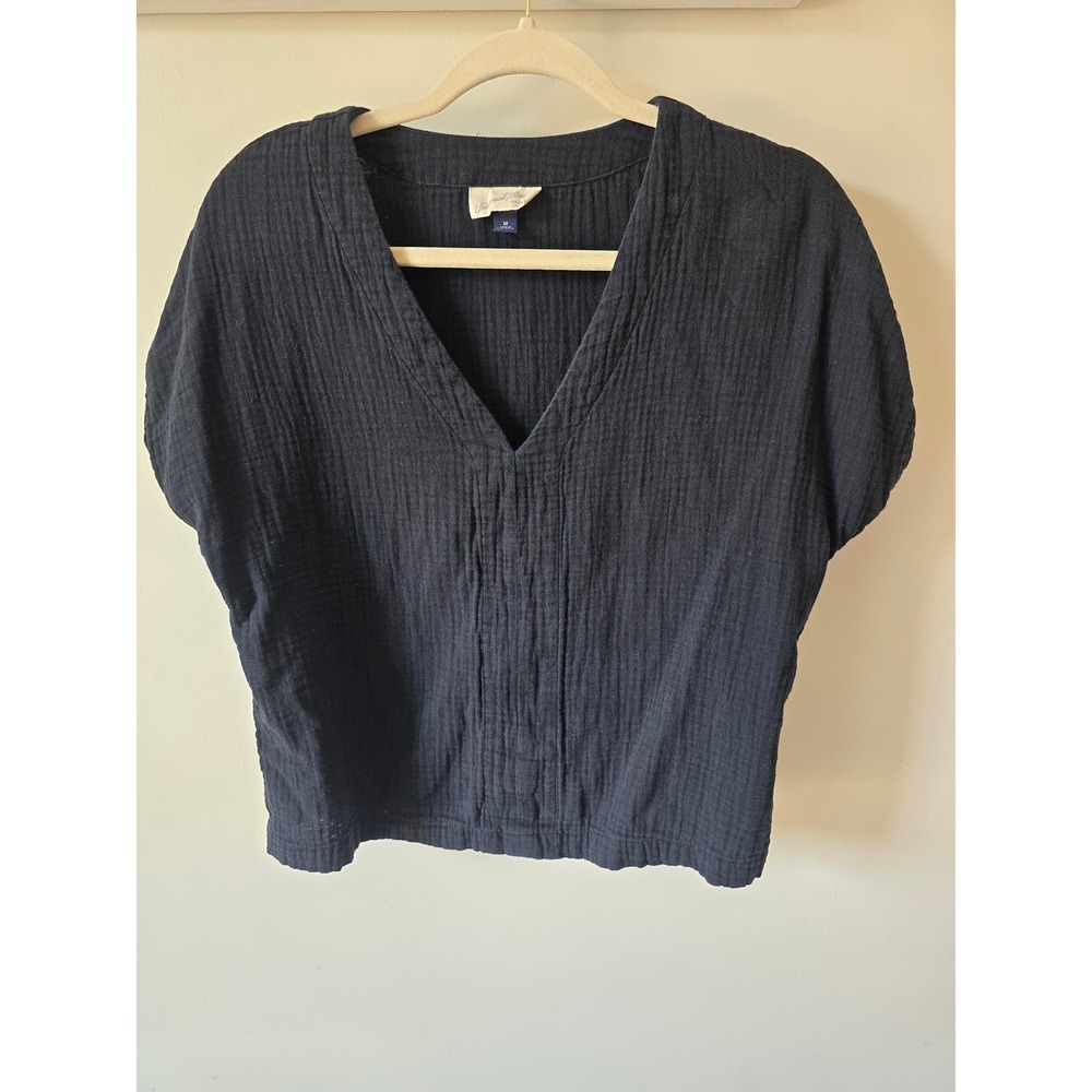 Universal Thread Womens Black Cotton Gauze V-Neck Boxy Top Size M RN17730